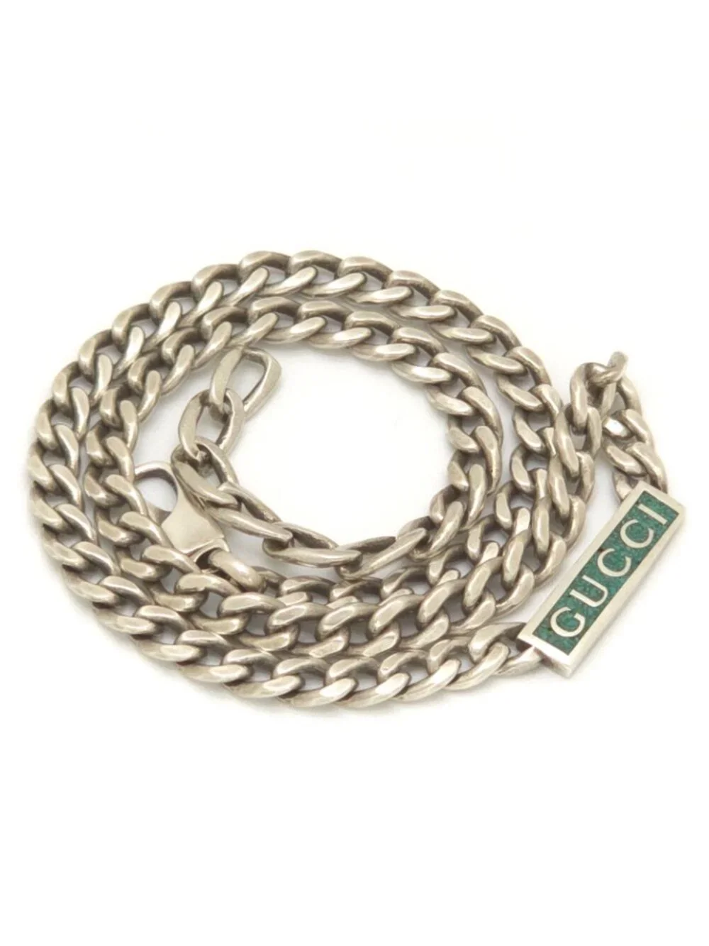 Gucci Logo Enamel Necklace 41.5 45.5 Turquoise Blue Sterling Silver